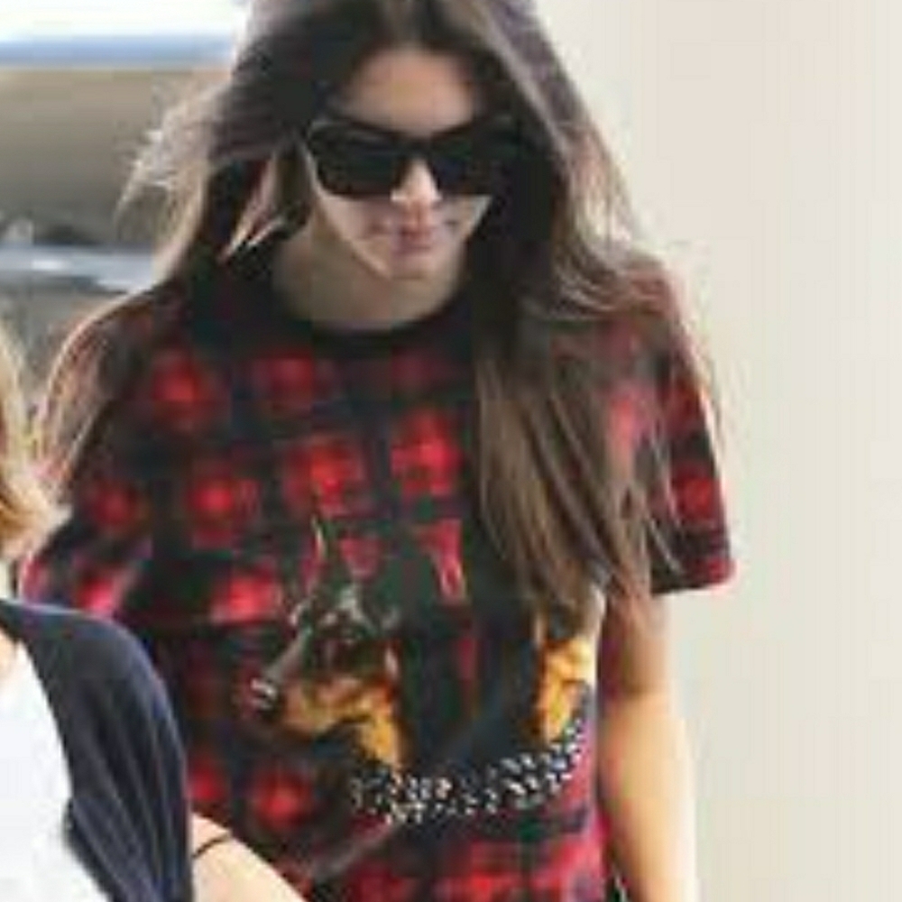 Givenchy Double Doberman Dog Red Tartan Plaid T-shirt, Highend Punk
